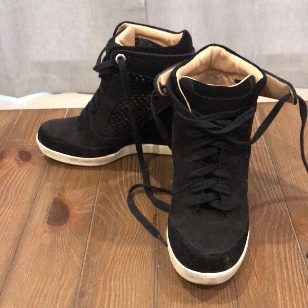FRENCH CONNECTION Black Suede Wedge Sneakers